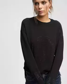 Женский свитер с длинными рукавами и дизайном спереди, украшенным стразами Lola Casademunt, черный