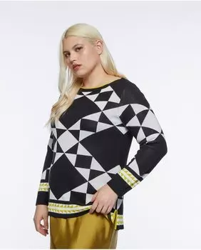 Женский свитер с длинными рукавами и геометрическим принтом Fiorella Rubino, черный