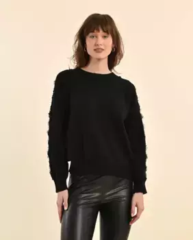 Женский свитер с длинными рукавами и кружевной отделкой Molly Bracken, черный