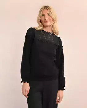 Женский свитер с длинными рукавами и кружевной отделкой Molly Bracken, черный