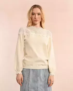 Женский свитер с длинными рукавами и кружевной отделкой Molly Bracken, цвет Crudo