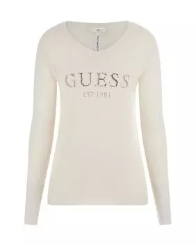 Женский свитер с длинными рукавами и логотипом Guess, белый