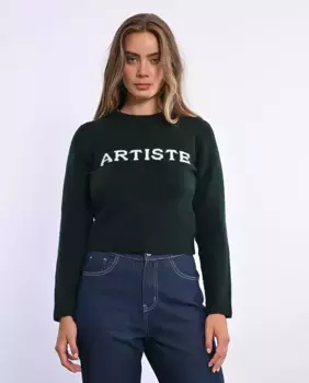 Женский свитер с длинными рукавами и надписью спереди Lili Sidonio, темно-зеленый