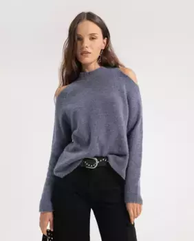 Женский свитер с длинными рукавами и открытыми плечами и круглым вырезом Noon, синий