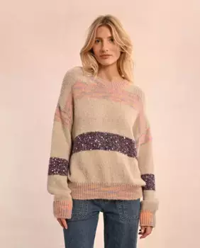 Женский свитер с длинными рукавами и полосатой отделкой Molly Bracken, бежевый