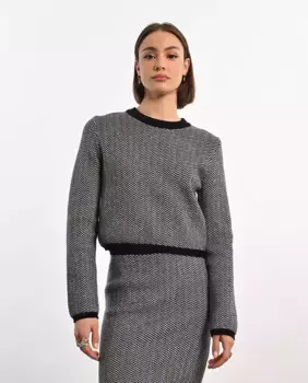 Женский свитер с длинными рукавами и принтом «елочка» Lili Sidonio, черный