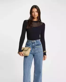 Женский свитер с длинными рукавами и прозрачной пленкой Morgan, темно-синий