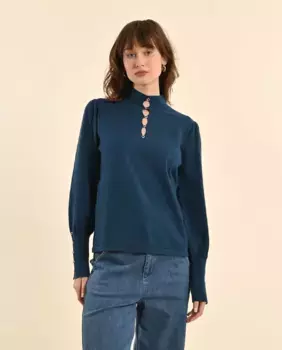 Женский свитер с длинными рукавами и разрезами Molly Bracken, темно-синий