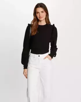 Женский свитер с длинными рукавами и рюшами Morgan, черный