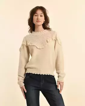 Женский свитер с длинными рукавами и рюшами Molly Bracken, кремовый