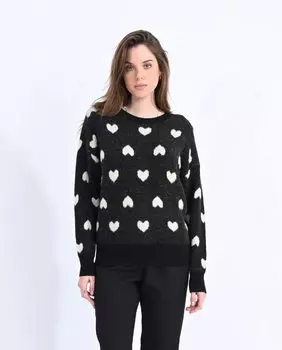 Женский свитер с длинными рукавами и сердечками Molly Bracken, черный
