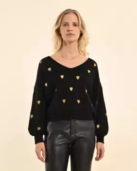 Женский свитер с длинными рукавами и сердечком Molly Bracken, черный