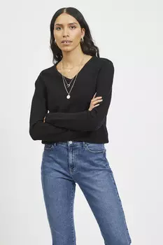Женский свитер с длинными рукавами и V-образным вырезом Vila, черный