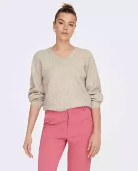 Женский свитер с длинными рукавами и V-образным вырезом jdy, бежевый