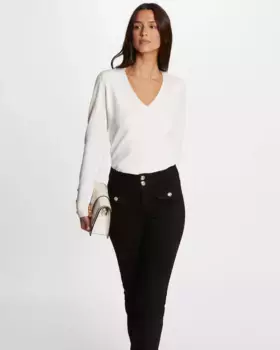 Женский свитер с длинными рукавами и V-образным вырезом Morgan, кремовый