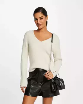 Женский свитер с длинными рукавами и V-образным вырезом Morgan, кремовый