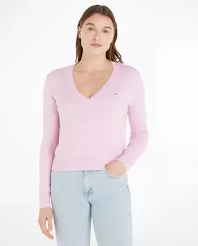 Женский свитер с длинными рукавами и v-образным вырезом Tommy Jeans, светло-розовый