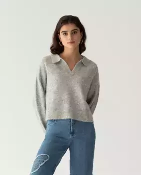 Женский свитер с длинными рукавами и воротником-поло Noon, серый