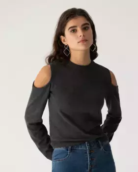 Женский свитер с длинными рукавами, круглым вырезом и открытыми плечами Noon, серый