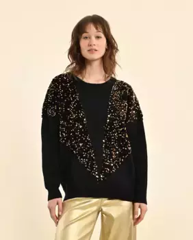 Женский свитер с длинными рукавами, украшенный пайетками Molly Bracken, черный