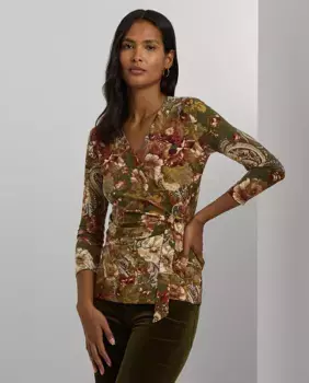 Женский свитер с французскими рукавами и цветочным принтом Lauren Ralph Lauren, зеленый