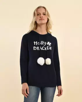 Женский свитер с капюшоном и длинными рукавами с принтом Molly Bracken, темно-синий
