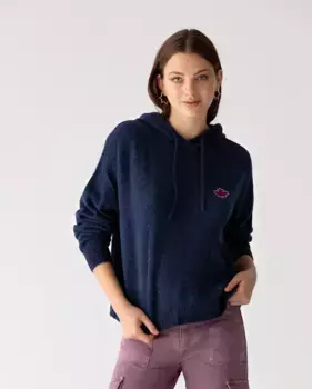 Женский свитер с капюшоном и вышитым логотипом Noon, синий