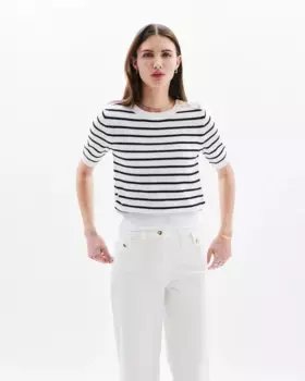 Женский свитер с контрастными пуговицами и полосатым принтом Caroll, белый