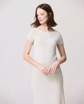 Женский свитер с коротким рукавом и вырезом лодочкой Escorpion, бежевый