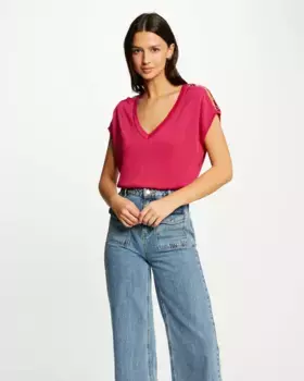 Женский свитер с короткими рукавами и кольцами Morgan, красный