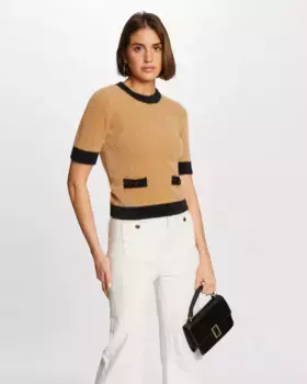 Женский свитер с короткими рукавами и контрастами Morgan, цвет Camel