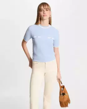 Женский свитер с короткими рукавами и контрастами Morgan, голубой