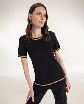 Женский свитер с короткими рукавами и контрастным краем Naulover, черный