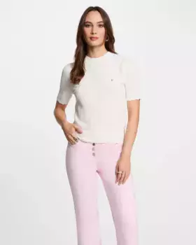 Женский свитер с короткими рукавами и контрастными узорами Morgan, белый