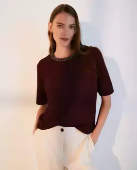 Женский свитер с короткими рукавами и круглым вырезом Woman El Corte Ingls, цвет 291 Berenjena