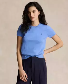 Женский свитер с короткими рукавами и круглым вырезом Polo Ralph Lauren, синий