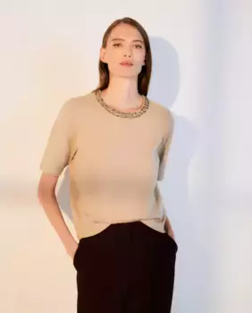 Женский свитер с короткими рукавами и круглым вырезом Woman El Corte Ingls, цвет Visn Claro