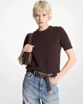 Женский свитер с короткими рукавами и круглым вырезом Michael Michael Kors, темно-коричневый