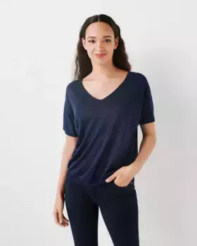 Женский свитер с короткими рукавами и V-образным вырезом Caroll, темно-синий