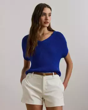 Женский свитер с короткими рукавами и V-образным вырезом Lauren Ralph Lauren, синий