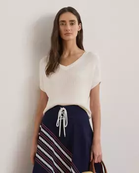 Женский свитер с короткими рукавами и V-образным вырезом Lauren Ralph Lauren, белый