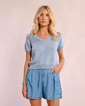 Женский свитер с короткими рукавами и V-образным вырезом Molly Bracken, голубой