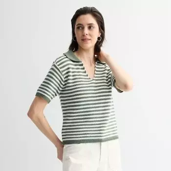 Женский свитер с короткими рукавами и воротником Sonoma Goods For Life, цвет white olive stripe