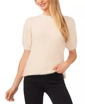 Женский свитер с короткими рукавами и воротником-стойкой с ресницами CeCe