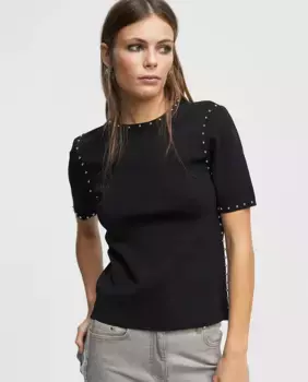 Женский свитер с короткими рукавами и заклепками Lola Casademunt, черный
