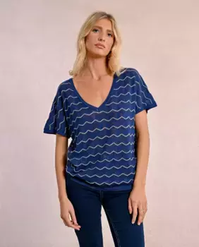 Женский свитер с короткими рукавами и зигзагообразным узором Molly Bracken, тёмно-синий