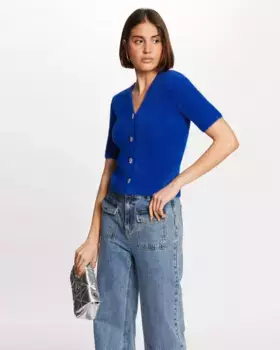 Женский свитер с короткими рукавами на пуговицах Morgan, синий