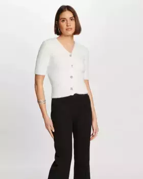 Женский свитер с короткими рукавами на пуговицах Morgan, цвет Crudo