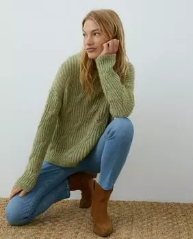 Женский свитер с крученым круглым вырезом Southern Cotton, зеленый