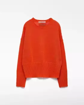 Женский свитер с круглым вырезом ажурной вязки Adolfo Dominguez, оранжевый